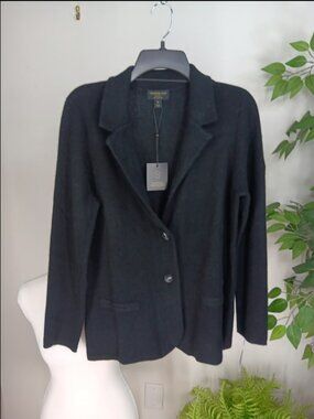 100% Cashmere Charter Club Black Blazer Jacket Women's Size Medium